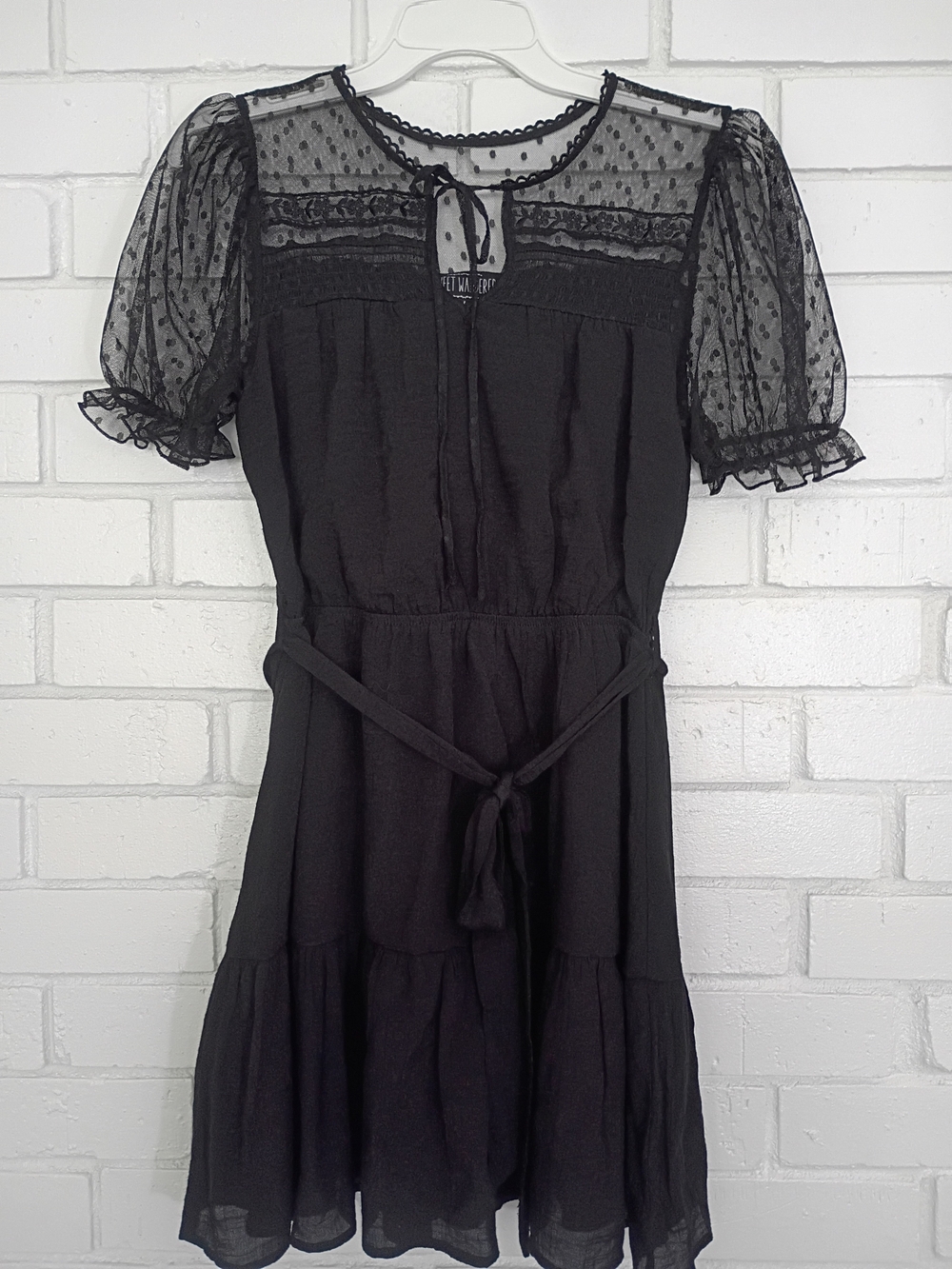 Sweet Wanderer Black Midi Lace & Ruffle Dress Size S Boho